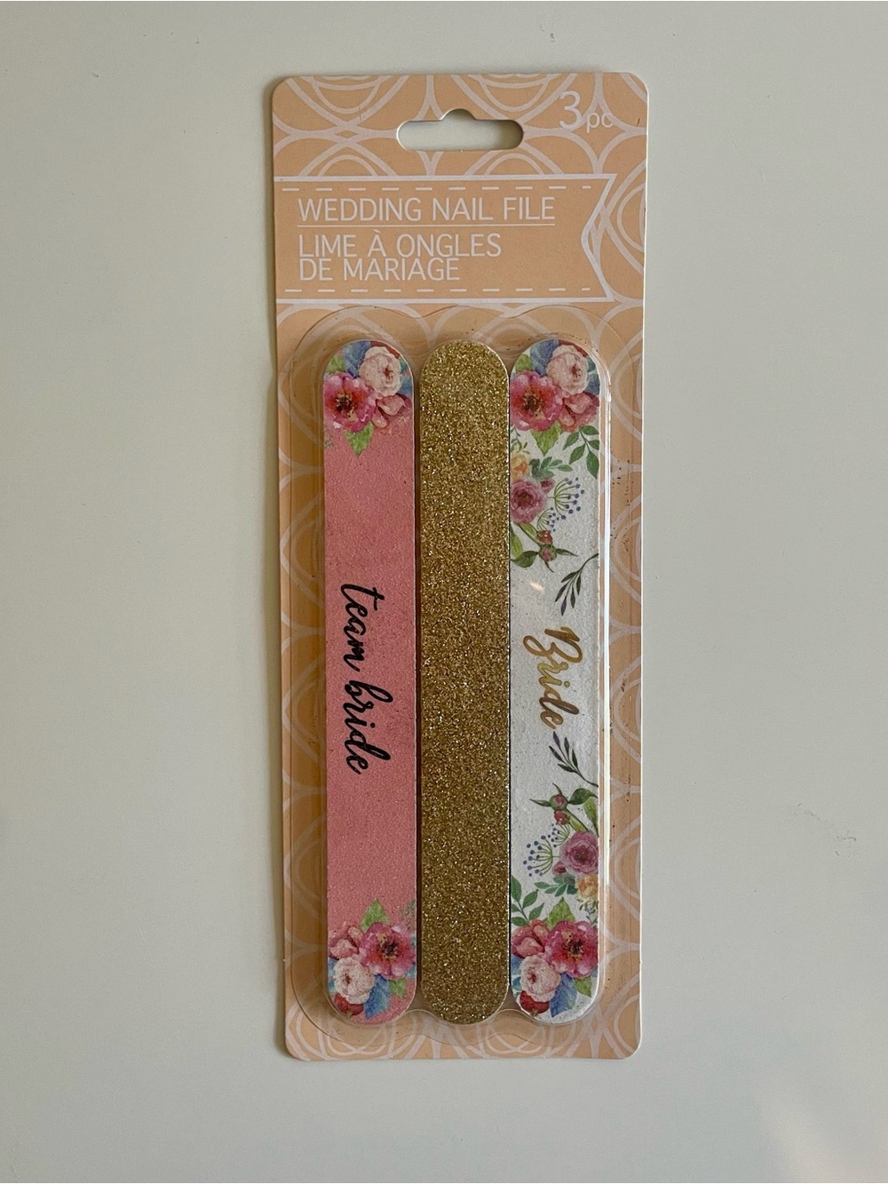 New 3 pc Wedding Nail Files Set - Pink, Gold, White Floral